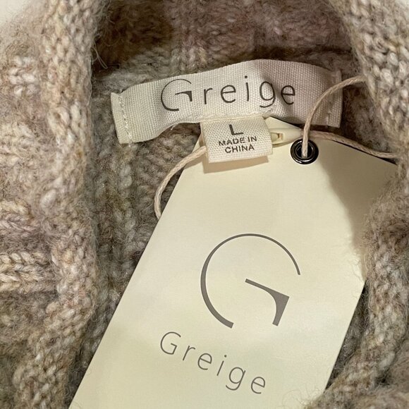 GREIGE NWT Cable Knit Whip Stitch Tweed Long Sleeve Pullover Sweater Tan L - Picture 7 of 8